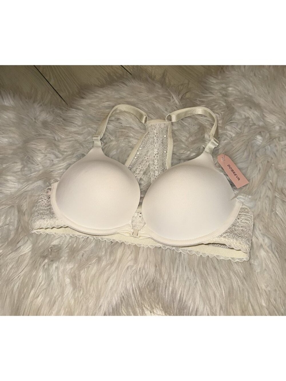 DOBREVA Everyday T-Shirt Racerback Bra Lined Lace Underwire Womens 34C Ivory New